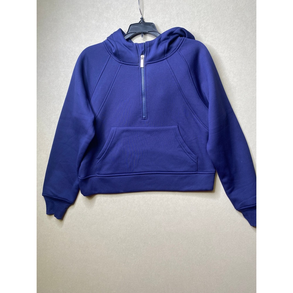 LASLULU Womens Half Zip Hoodie Navy Blue Cropped Scuba Fleece Sweatshirt Size S